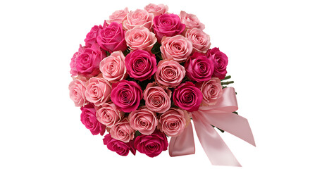 Beautiful bouquet of pink and deep pink roses tied with a satin ribbon, perfect for any occasion
