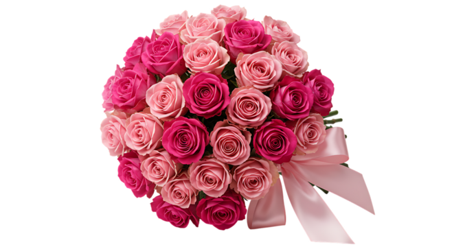 Beautiful bouquet of pink and deep pink roses tied with a satin ribbon, perfect for any occasion