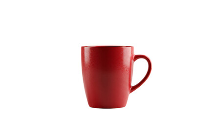Red ceramic mug, kitchenware for hot drinks on white background, simple home goods