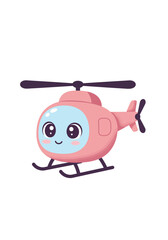 Fototapeta premium Cute Pink Cartoon Helicopter with Big Eyes and Landing Skids.
