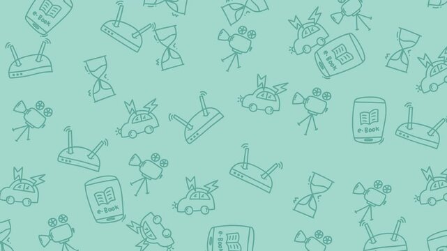 Seamless of technology hand drawn doodle pattern teal background, cute abstract illustration wallppaper