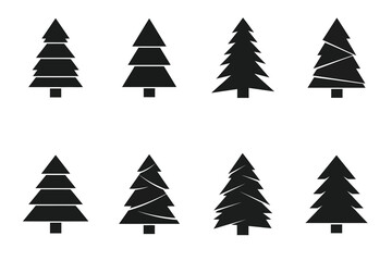 Fototapeta premium Christmas Tree Vector Set: Silhouette Evergreen Trees, Festive Holiday Icons, Simple Graphic Design Elements for Winter Season
