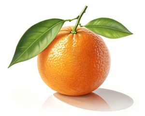 Fresh orange with green leaves on a white background
