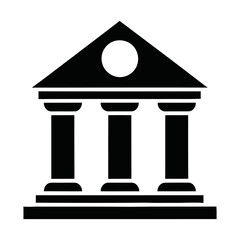Geometric Black Building Icon with Three Pillars and Triangular Roof