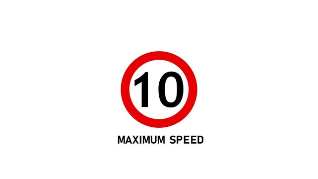 10 Max Speed Limit Sign ,Shin Tomei expressway speed limit 10 road sign ,Maximum Speed 10 road sign, regulatory notice against a deep white background Maximum velocity 10 miles board appearing.