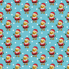 Cute Santa Duck Christmas Seamless Pattern