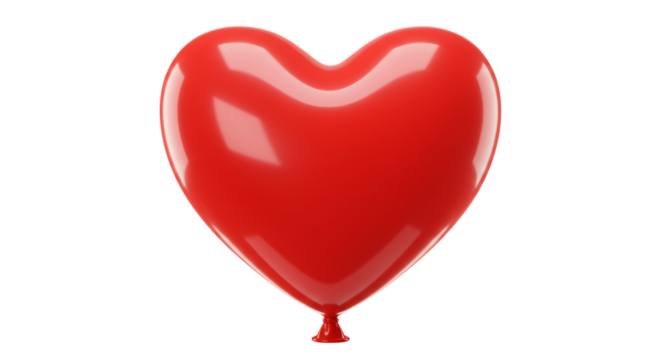 A single glossy red heart-shaped balloon isolated on a clean white background for romance