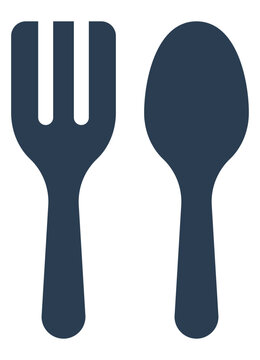 Fork and spoon icon vector showing calorie (kcal) measurement for nutrition information labels.