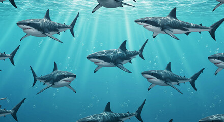 Majestic Shark Swimming Pattern for Luxury Bed Sheet Printing