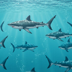 Naklejka premium Underwater Shark Bed Sheet Cover with Aqua Blue Ocean Theme