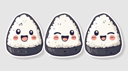 Cute Onigiri Sushi Characters, Japanese Sticker Art, Whimsical Design, Food Illustration, Cheerful Vibe