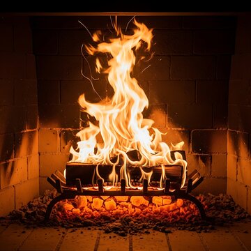 Cozy Fireplace with Burning Logs and Warm Glow.