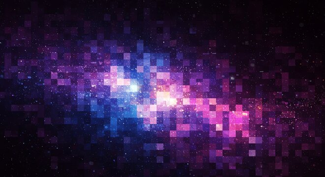 Pixelated galaxy with vibrant cosmic colors