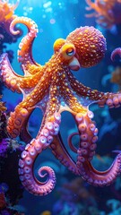 Orange And Pink Octopus In Vibrant Underwater Scene