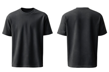 PNG Set Of Front And Back Oversized Washed Out Black Blank T-shirt Mockup Isolated On Transparent Background	