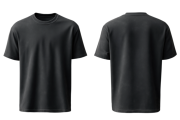 PNG Set Of Front And Back Oversized Washed Out Black Blank T-shirt Mockup Isolated On Transparent Background	