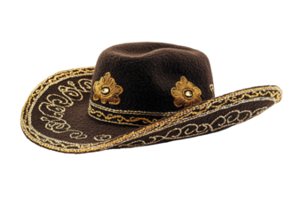 Ornate brown Charro hat with gold embellishments