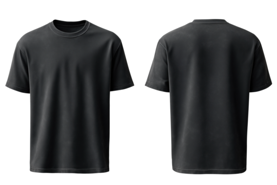 PNG Set Of Front And Back Oversized Washed Out Black Blank T-shirt Mockup Isolated On Transparent Background	