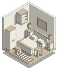 Bedroom interior. Isometric. Isolated on white background. Vector illustration.