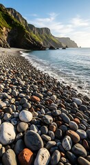 Pebble Beach Serenity - Coastal Landscape with Rocky Shoreline and Cliffs.