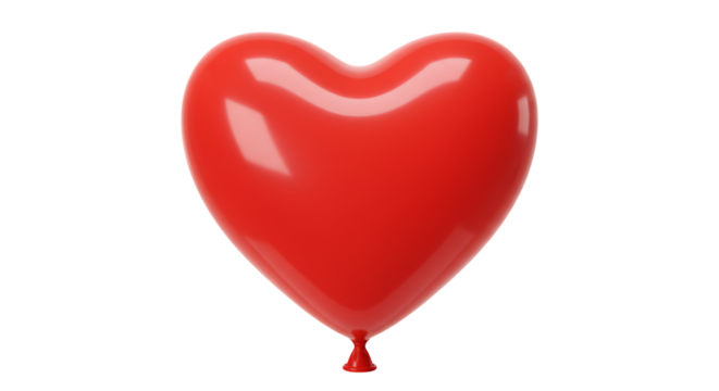 A shiny red heart-shaped balloon isolated on a plain white background, symbolizing love and romance