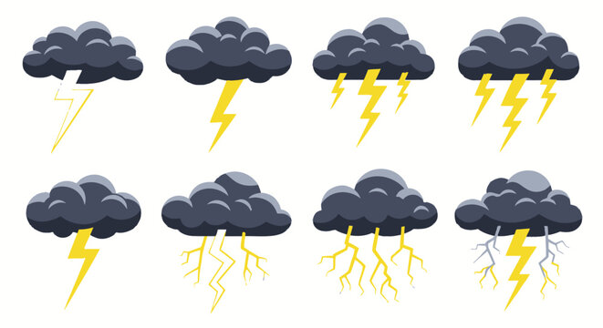 Collection of Dark Storm Clouds with Yellow Lightning Strikes.