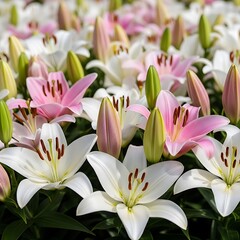 Elegant Lilies in Bloom - A Symphony of White and Pink.