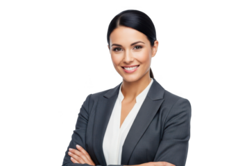 Smiling businesswoman with arms crossed isolated on transparent background