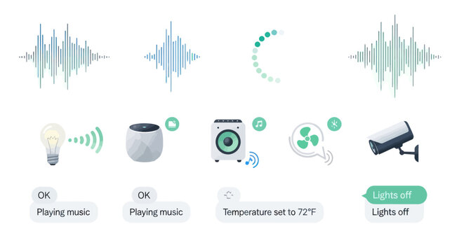Smart Home Devices and Icons Representing Functionality.