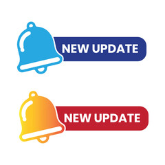 New update banner with notification bell. Announcement for new update. New update  logo, label, sign, badge, symbol, banner, line, flat vector, isolated illustration.