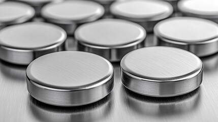 A Silver coin cell batteries on metallic surface