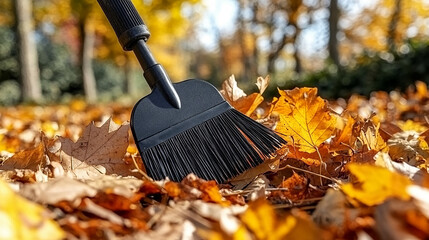 A  Black Broom on Bright Autumn Leaves