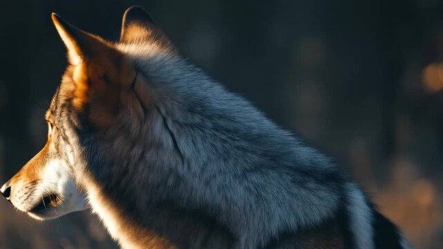Majestic wolf gazes forward in golden light showcasing the wild beauty of nature during twilight hours