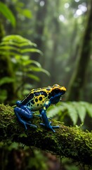 Vibrant Dyeing Poison Frog in Lush Rainforest Habitat.