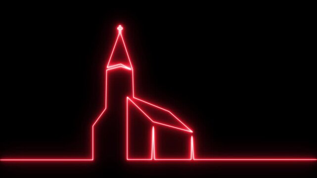 Abstract glowing of church building with chapel icon. Catholic house icon animation with background.