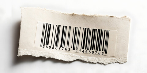 Realistic torn paper with a visible barcode, featuring rough edges and textured details for design, packaging, or background use.