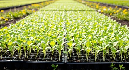 Rows of Seedlings in a Nursery Bed Ready for Planting.