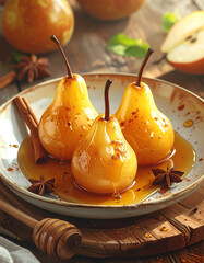 Poached pears with honey and cinnamon