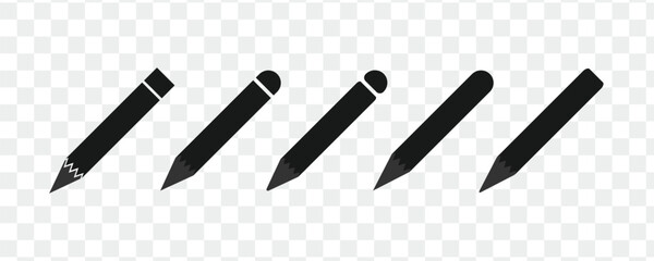 Black and white pencil icon on transparent background.