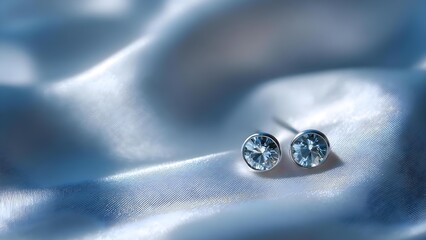 Pair of round blue gemstone cufflinks on soft blue satin fabric. Concept Blue gemstone cufflinks, Soft blue satin fabric, Men's accessories, Close-up detail, Elegant Menswear