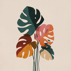 Botanical mid century contemporary collage minimalist wall art poster