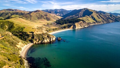 Obraz premium Coastal Serenity - A Breathtaking View of New Zealands Rugged Coastline.