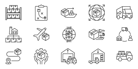 Logistics and Supply Chain Icons Transportation, Delivery, and Global Distribution, Stock Photos