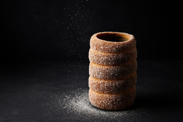 Hungarian Chimney Cake with Falling Powdered Sugar