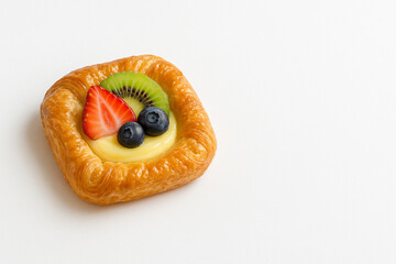 Fruit Danish Pastry with Custard on White Background