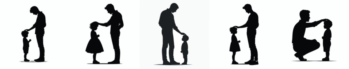 vector silhouette of father stroking child head