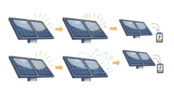 Solar Panel Energy Conversion Process Illustrated in Stages.