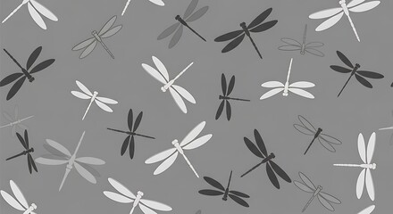 Dragonfly Pattern on Gray Background - A Delicate Insect Design.
