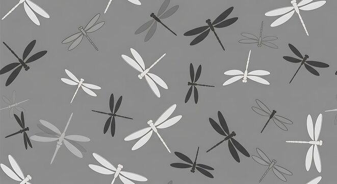 Dragonfly Pattern on Gray Background - A Delicate Insect Design.