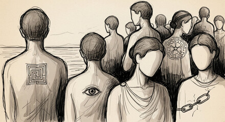 Abstract stoic painting with hidden meaning. Philosophical, minimal sketch. 